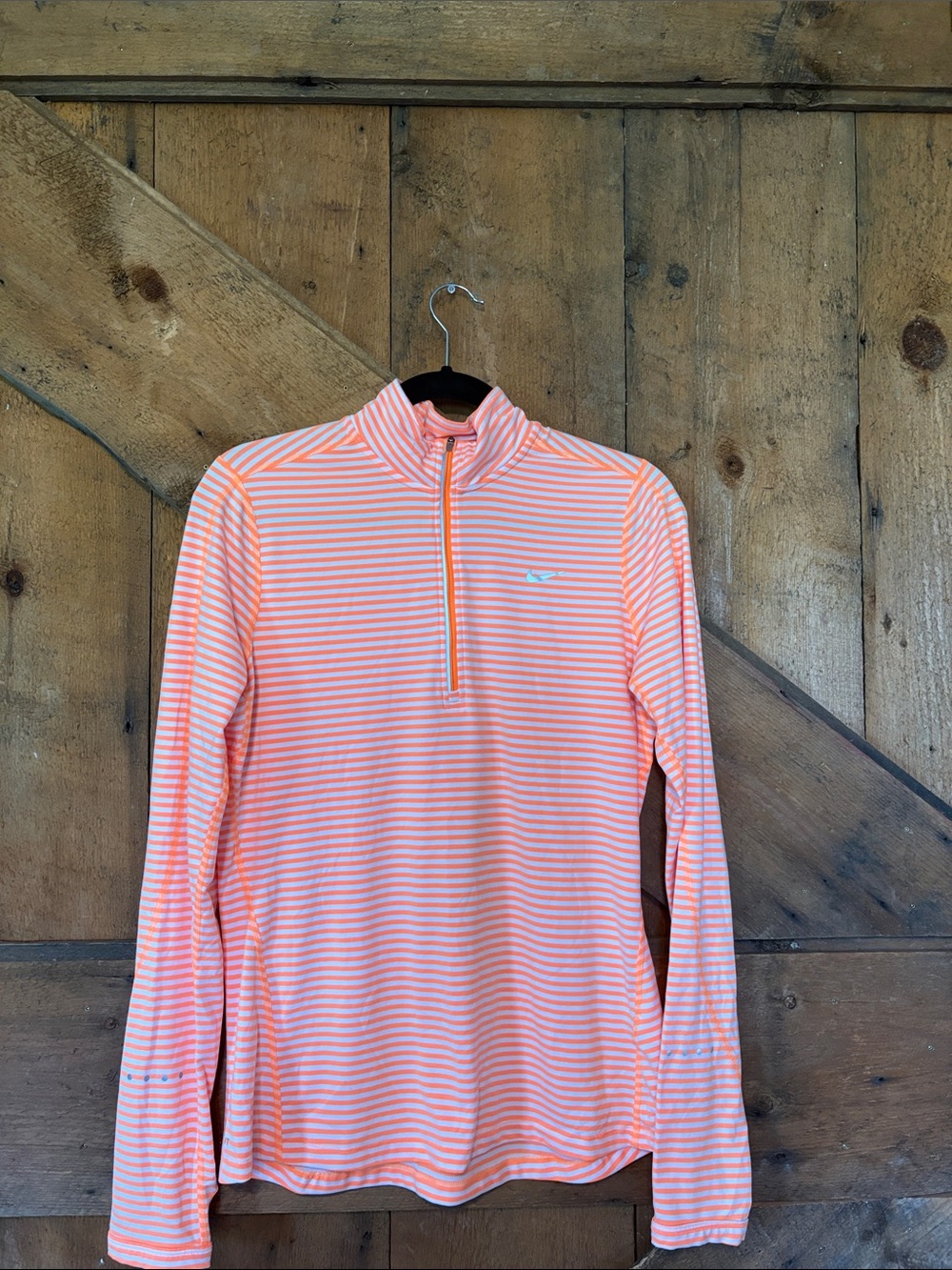 Nike Women's Orange & White Striped Half-Zip Pullover
